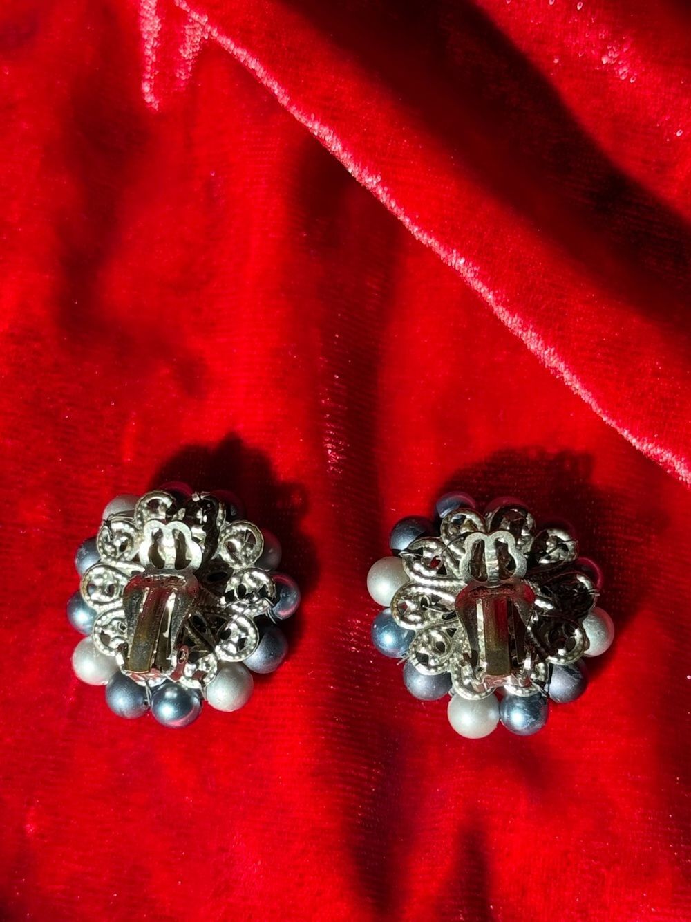 Vintage Japan-Marked Faux Pearl Cluster Earrings - Picture 2 of 2